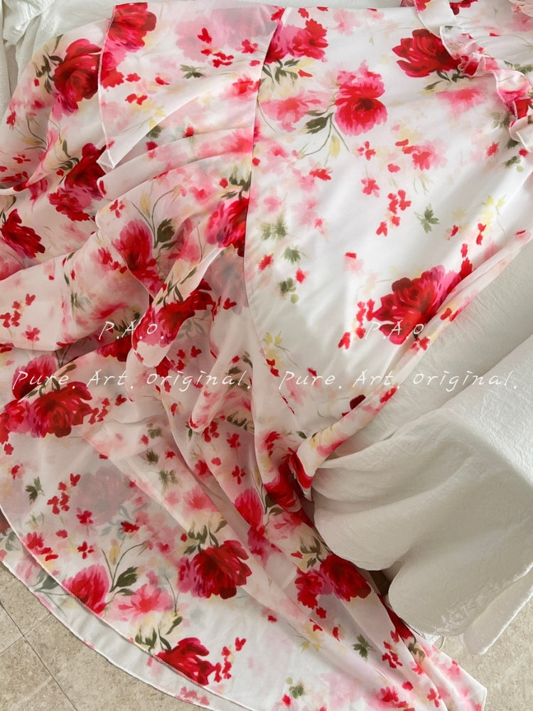 Floral Halter Chiffon Maxi Dress