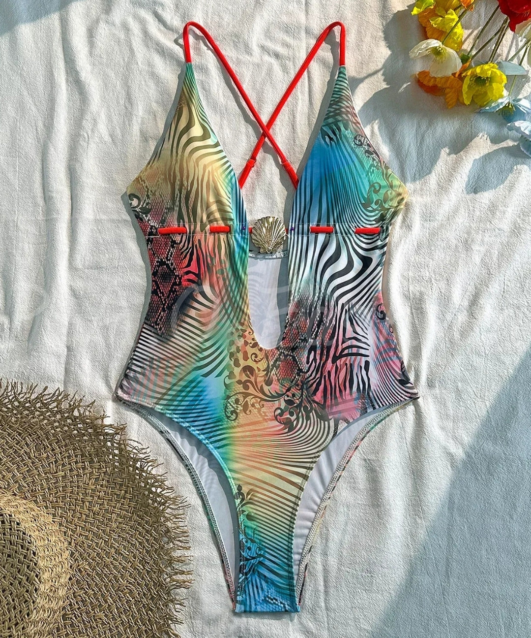 Gradient Animal Print Halter One-Piece Swimsuit