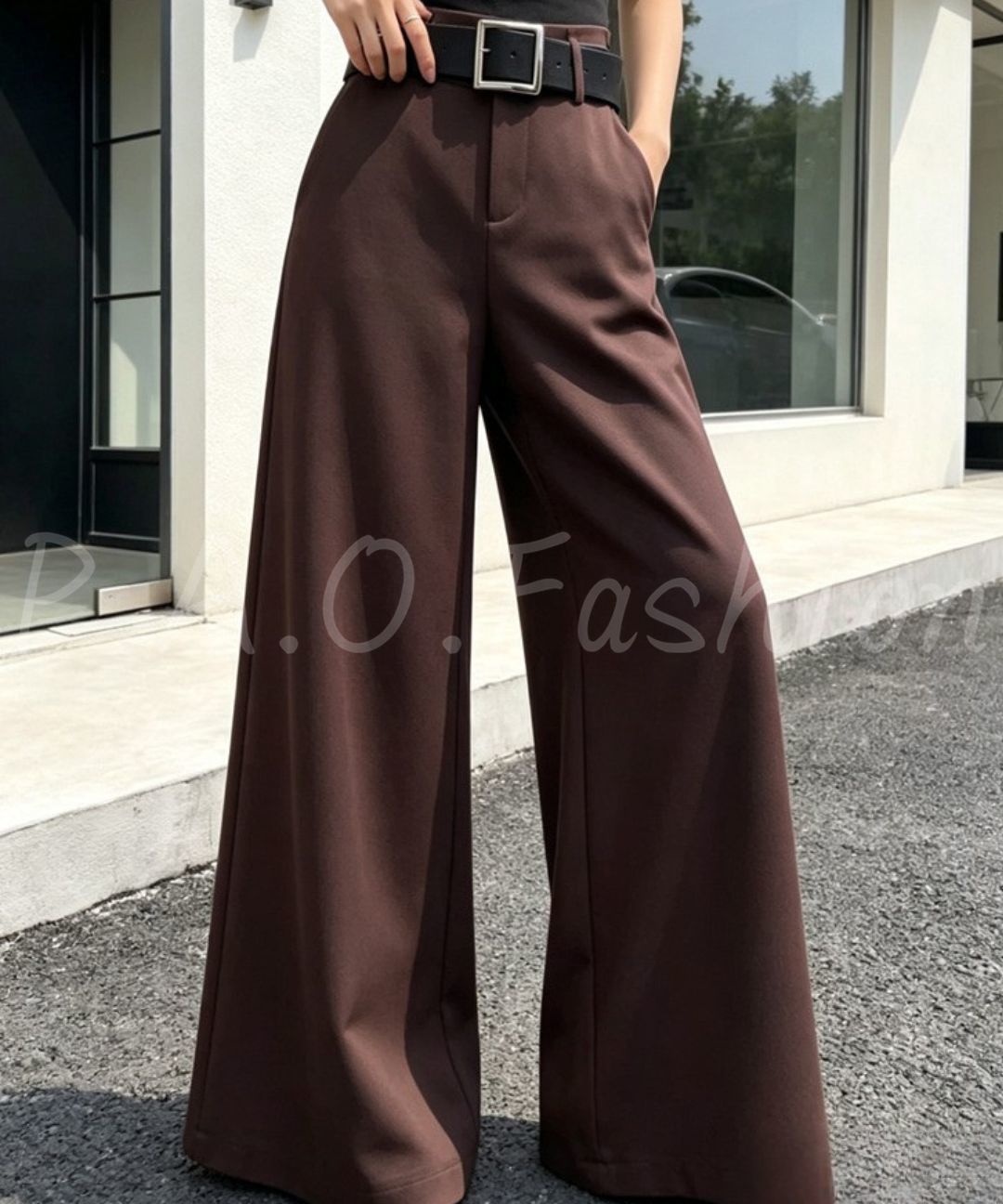 High Waist Draped Wide Leg Suit Pants with Belt