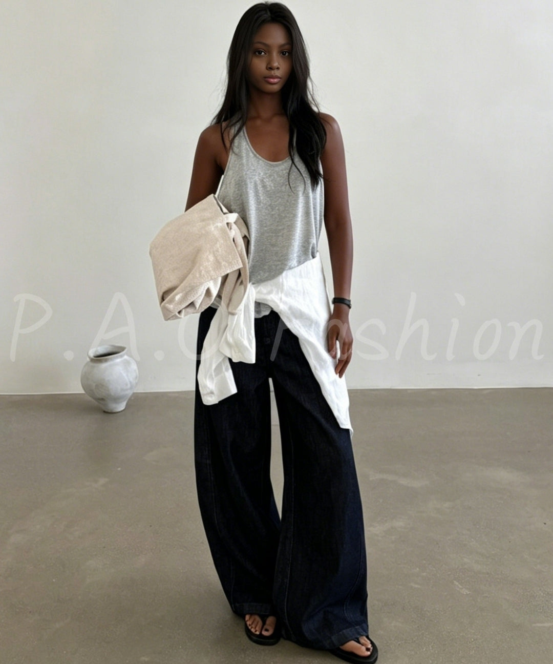 Lyocell Blend Wide-Leg Denim Pants