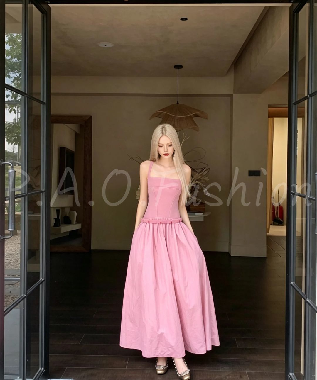 Vintage Washed Square Neck Maxi Dress with Belt