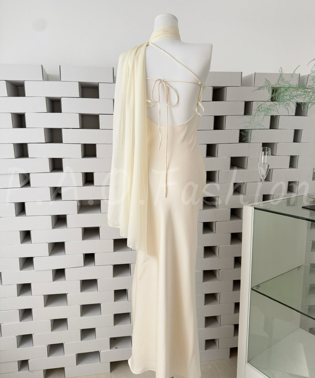 One-Shoulder Satin Slip Dress with Sash & Side Slit[Available Now]