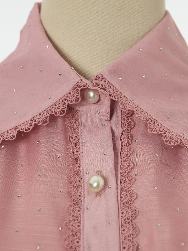 Rhinestone Organza Trim Tie-Waist Maxi Dress