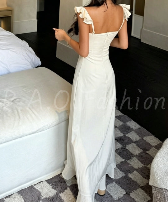 Ruffle V-Neck Mermaid Dress