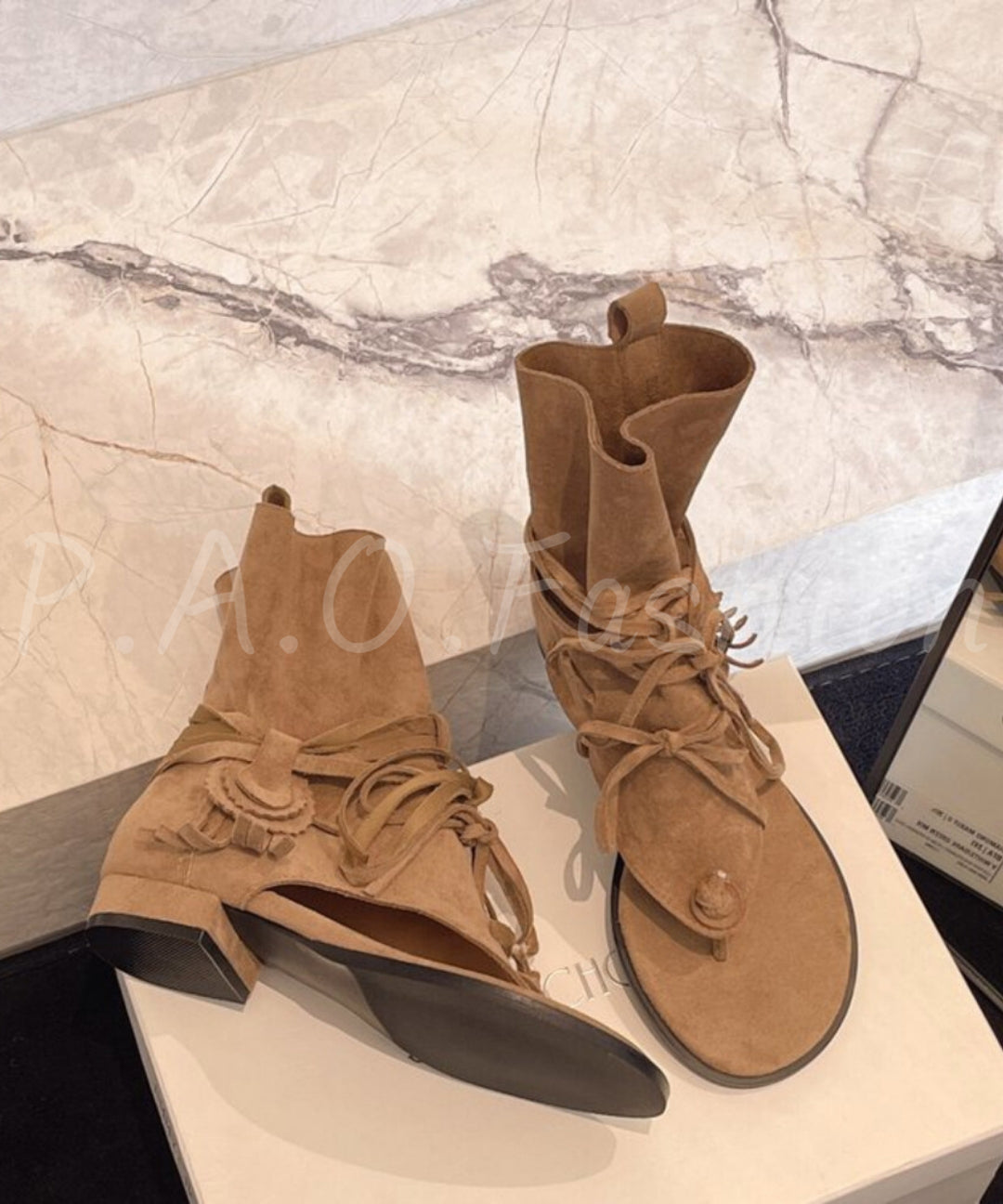 Fringe Toe-Loop Ankle Sandal Boots