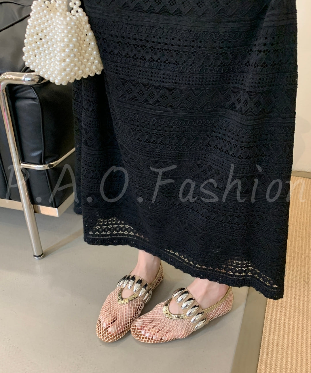 Mesh Ballet Flats with Metal Detail