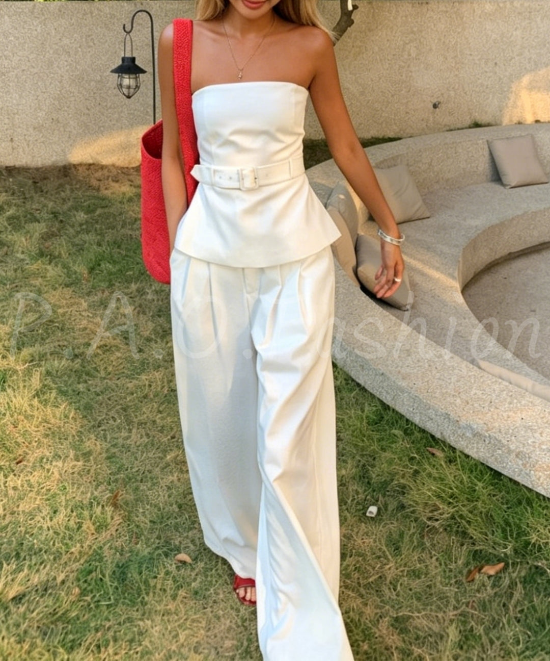 Strapless Belted Wide-Leg Pants Set[Available Now]