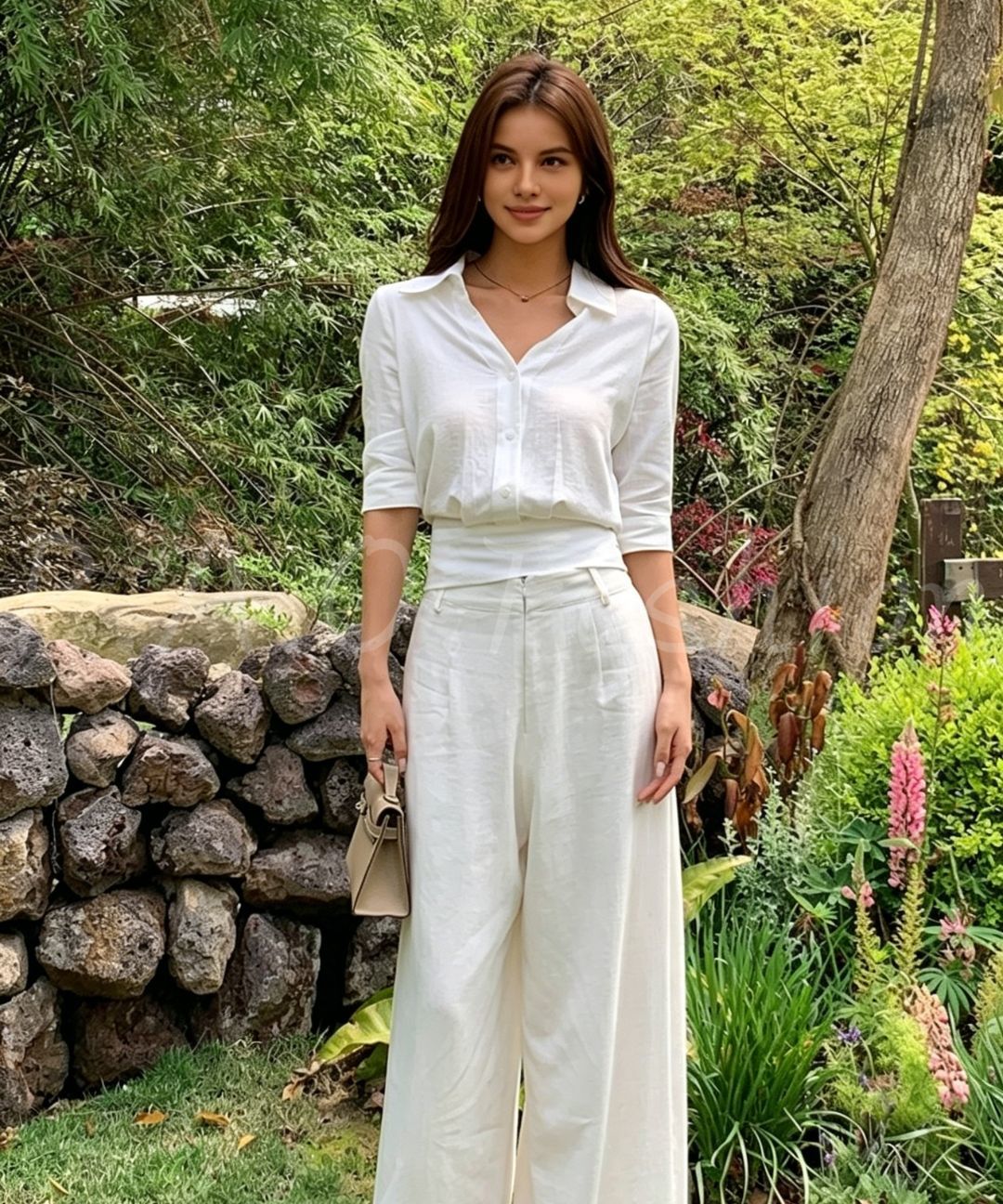 Tie-Back Shirt & Wide-Leg Pants Set