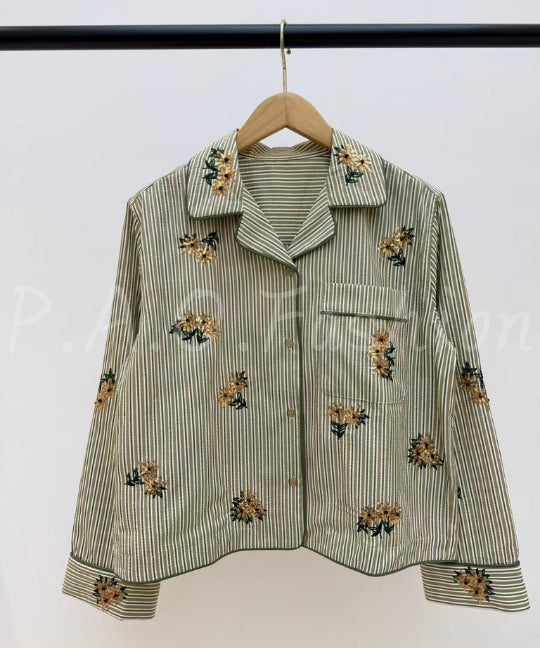 Striped Embroidered Shirt & Shorts Set[Available Now]