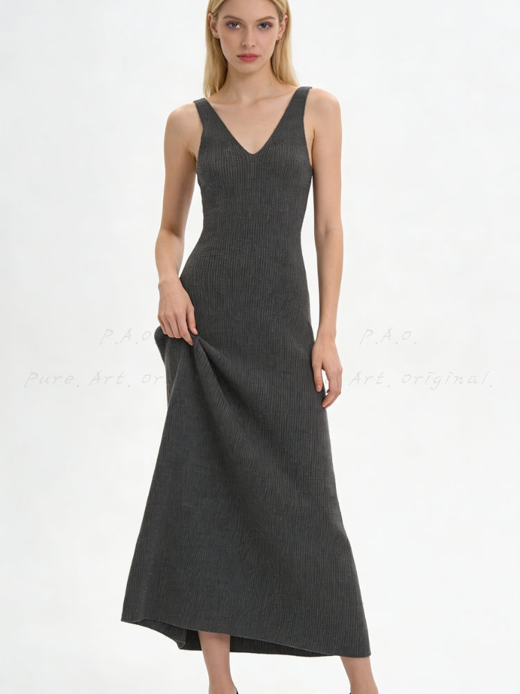 Slim Knit V-Neck Sleeveless Maxi Dress