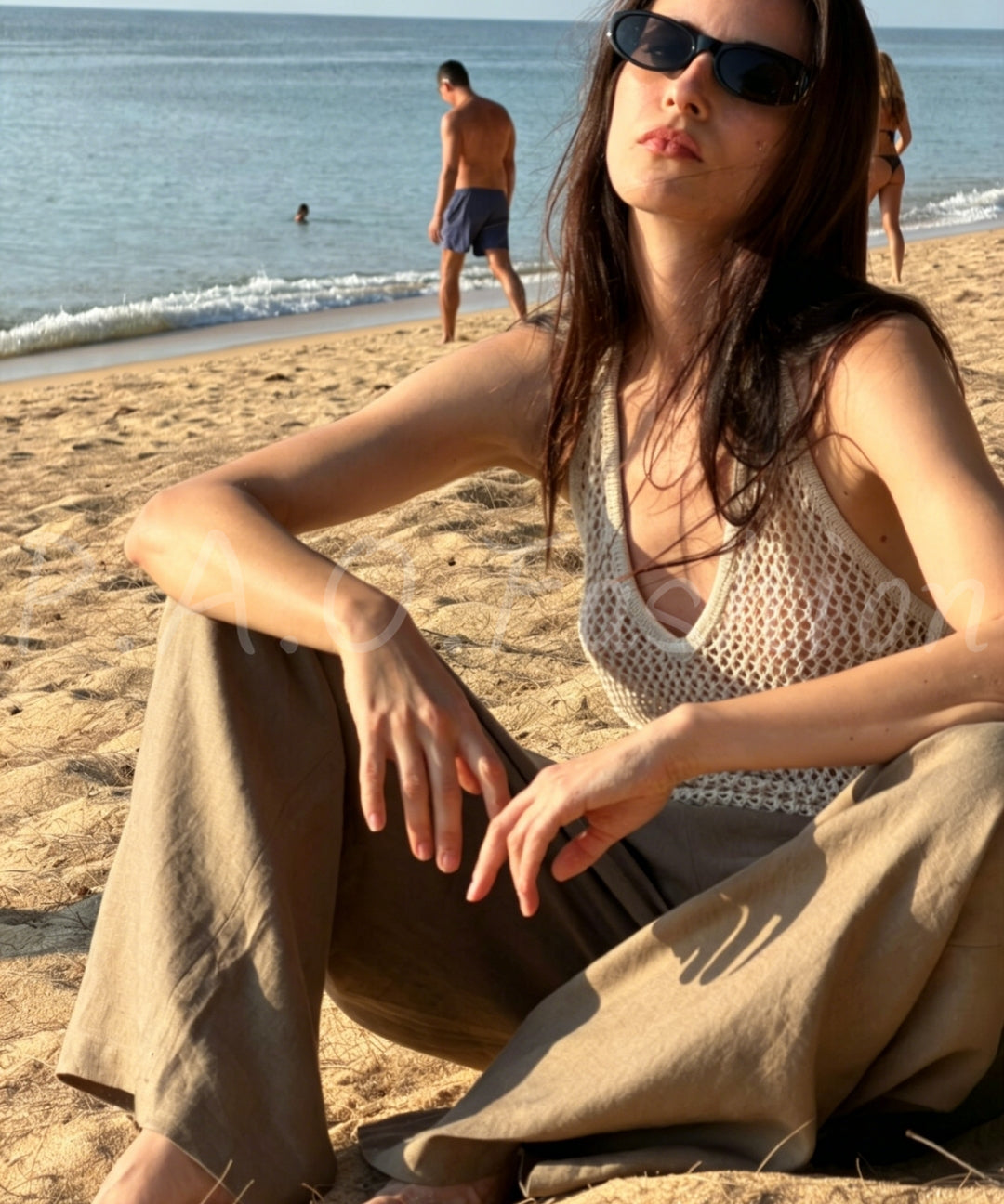 Embroidered Linen Wide-Leg Pants