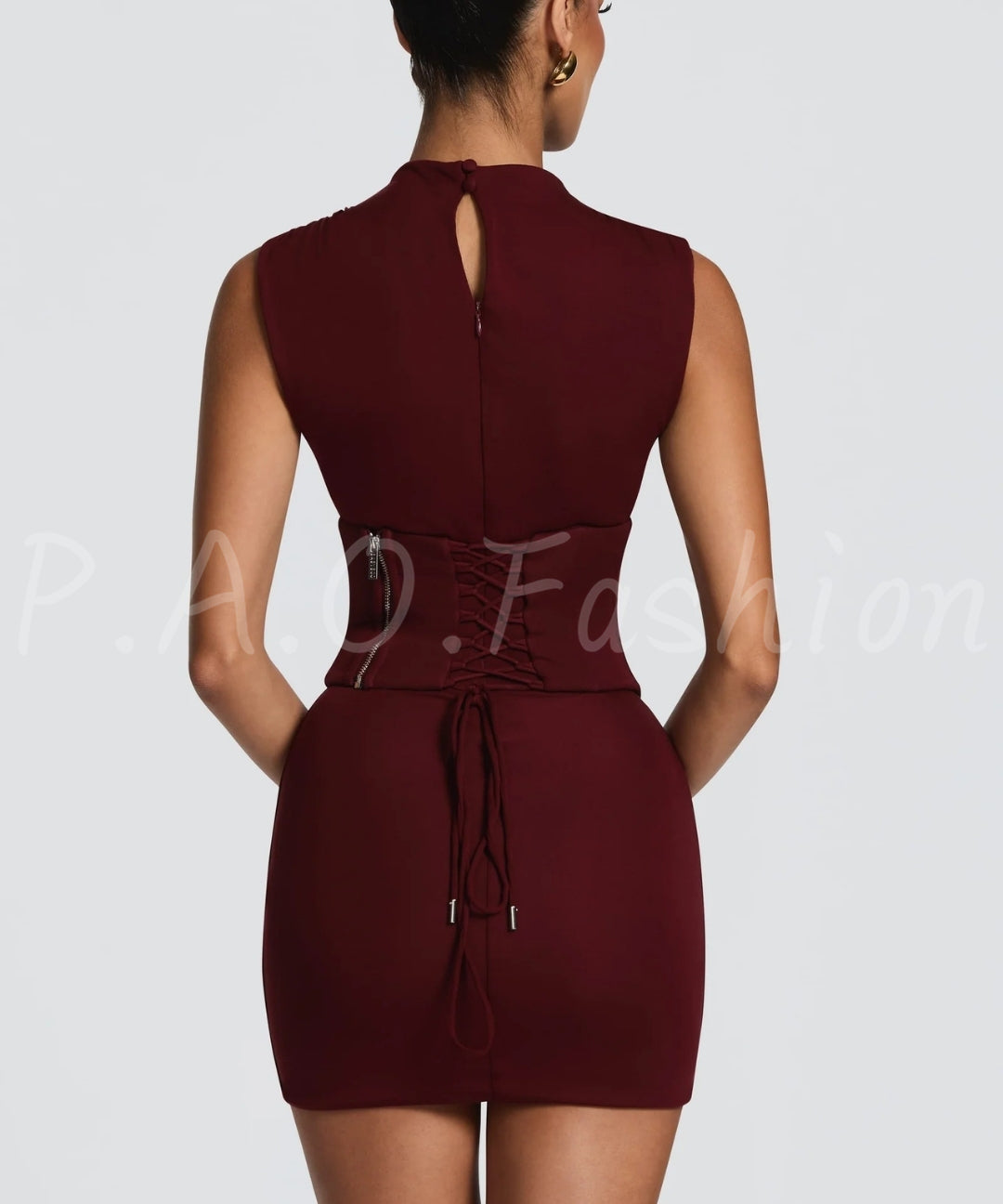 High-Neck Bodycon Mini Dress[Available Now]