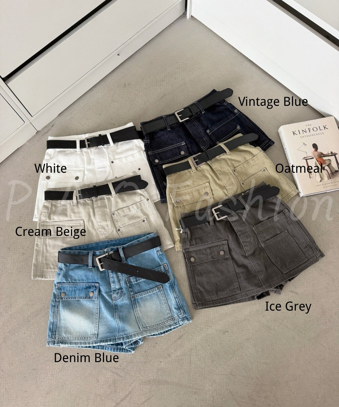 High-Waisted Cargo Denim Skort With Belt[Available Now]