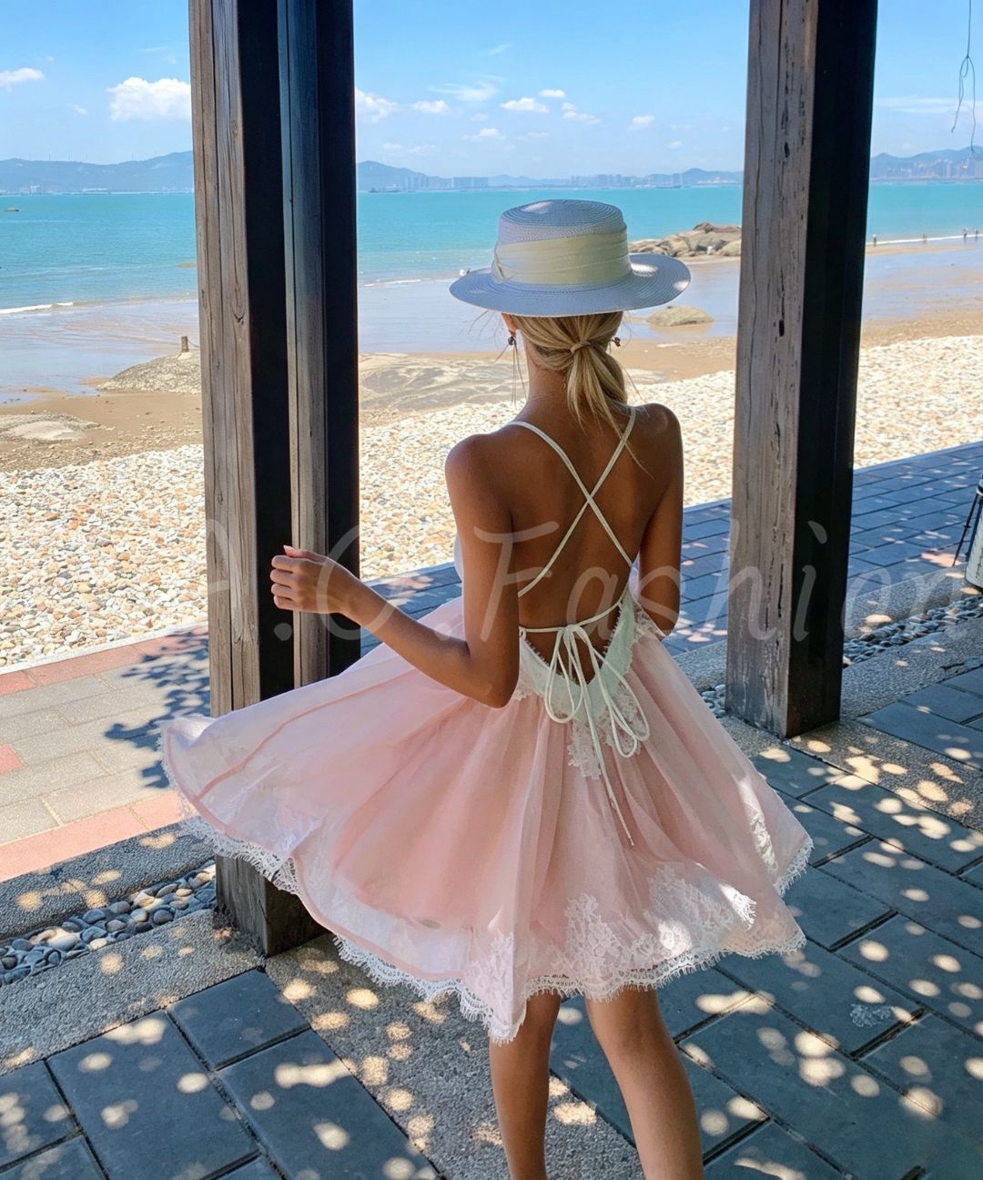 Blush Pink Ombre Lace Mini Dress