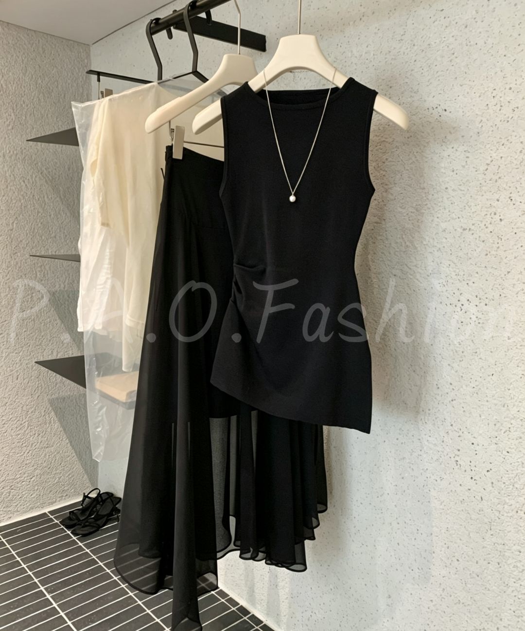 Sleeveless Twist Tank & Asymmetrical Chiffon Maxi Skirt Set