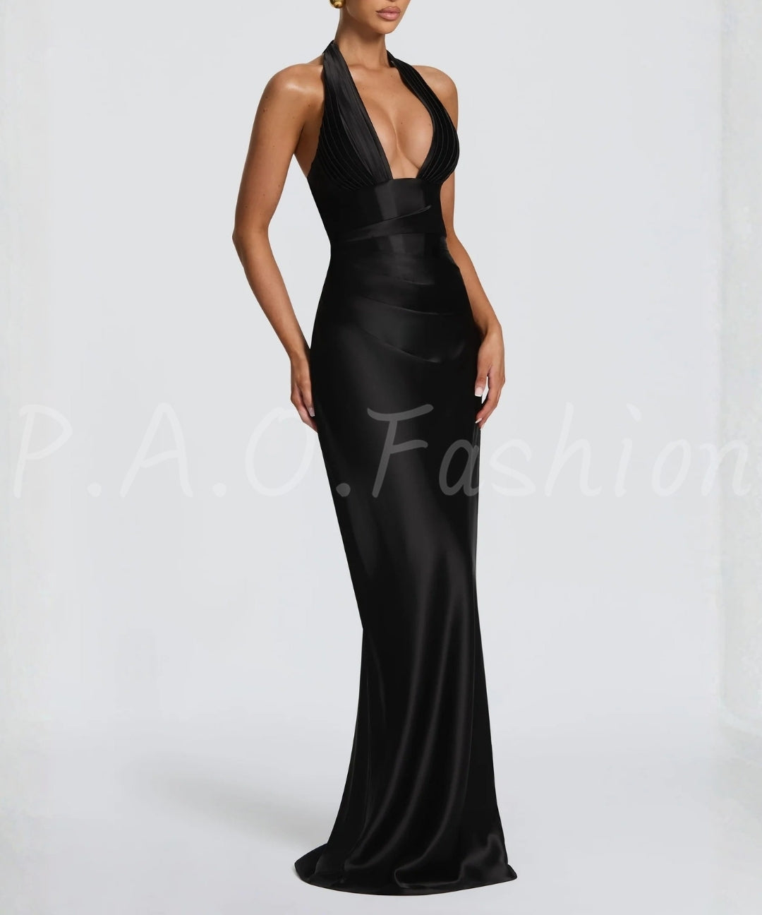 Halter Deep V Satin Mermaid Gown[Available Now]