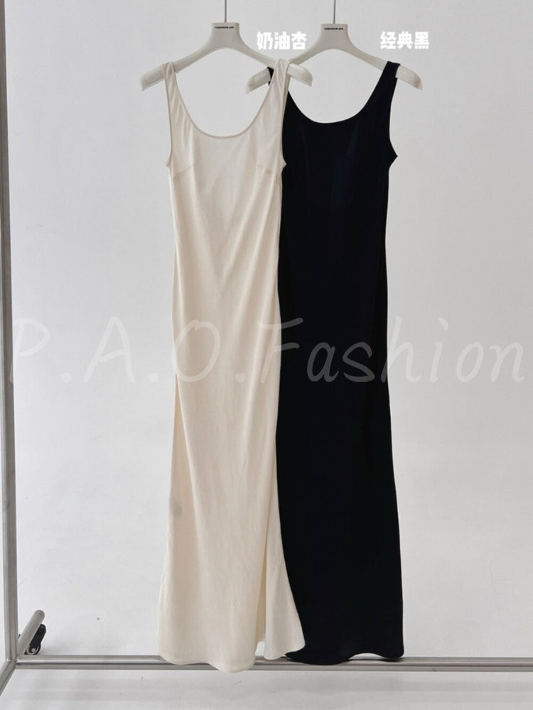 Minimalist Linen-Blend Slip Maxi Dress