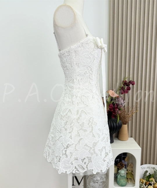 Bow Lace Strap A-Line Mini Dress