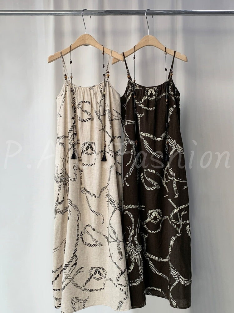 Bohemian Printed Ramie-Tencel Slip Maxi Dress