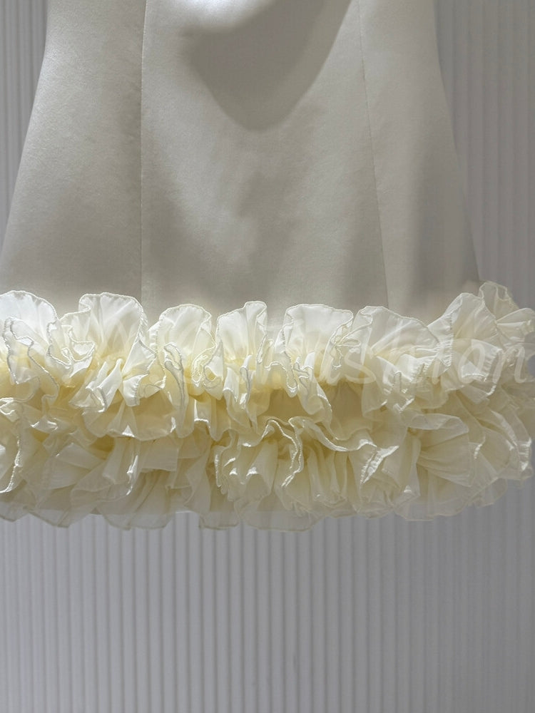 Satin Ruffle Sleeveless Mini Dress