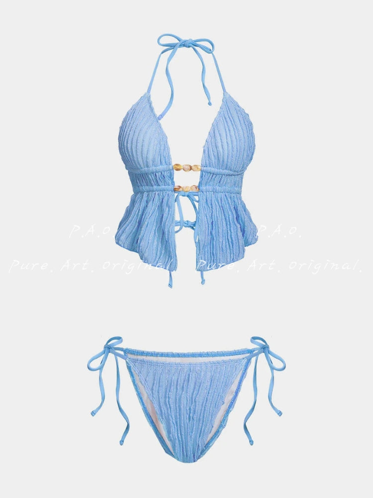 Halter Neck Tie‑Up Bikini Set