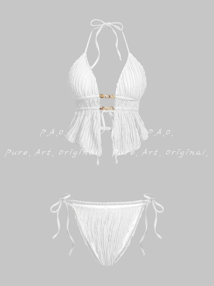 Halter Neck Tie‑Up Bikini Set