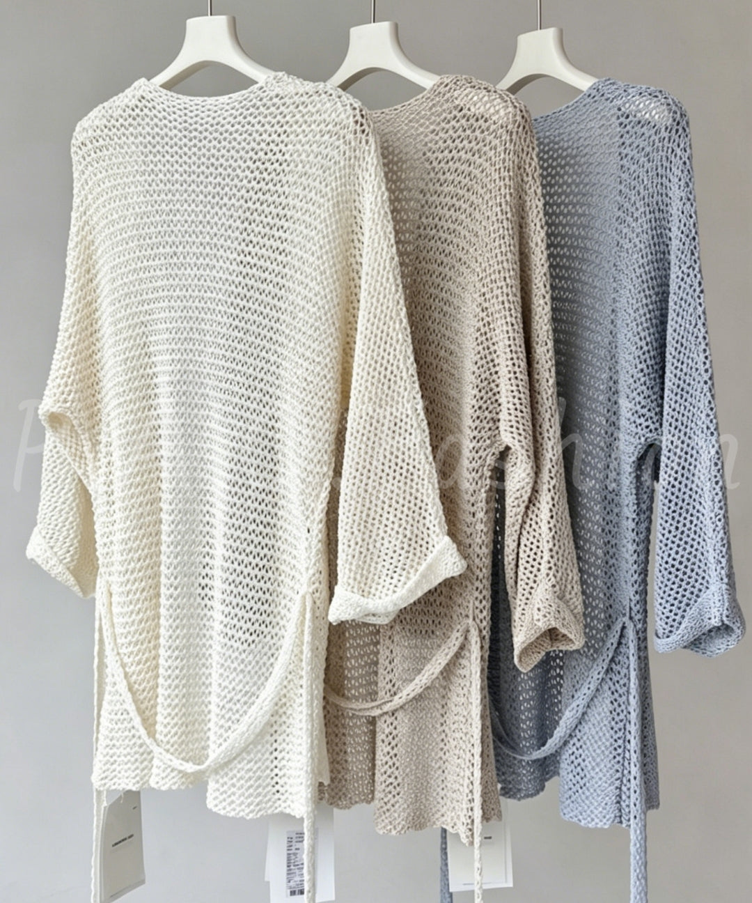 Linen Blend Open-Knit Tie Cardigan