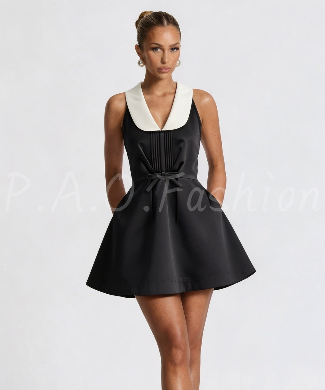 Satin Contrast Collar A-Line Mini Dress[Available Now]
