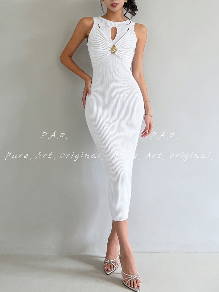 SLEEVELESS CUTOUT KNIT MIDI DRESS