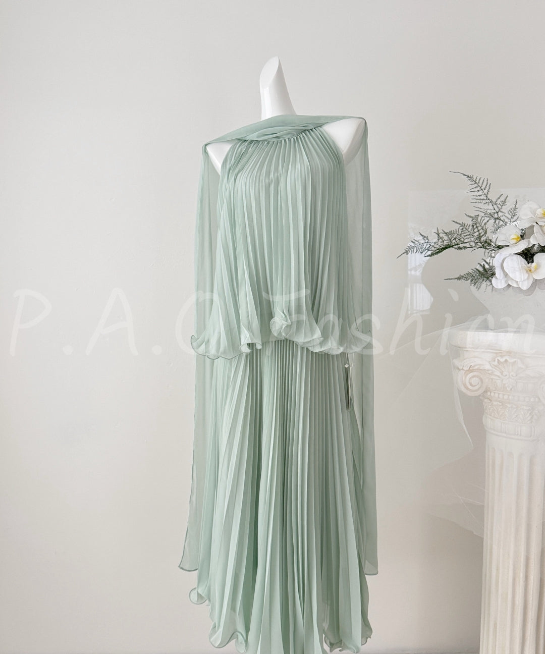 Halter Pleated Chiffon Top & Maxi Skirt Set[Available Now]