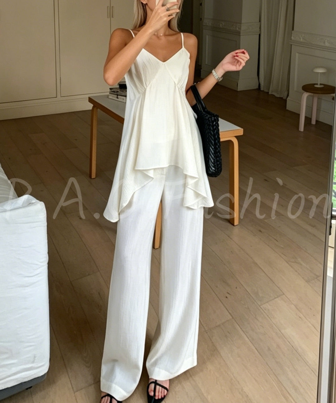 Asymmetrical V-Neck Spaghetti Strap Wide-Leg Two-Piece Set