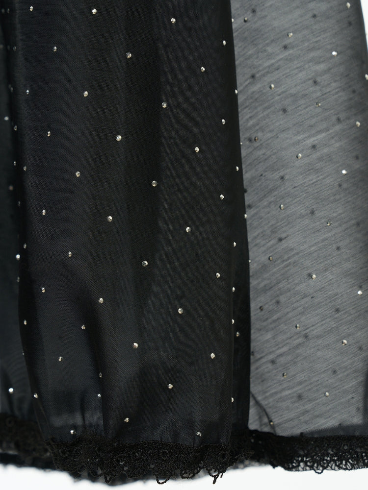 Rhinestone Organza Trim Tie-Waist Maxi Dress