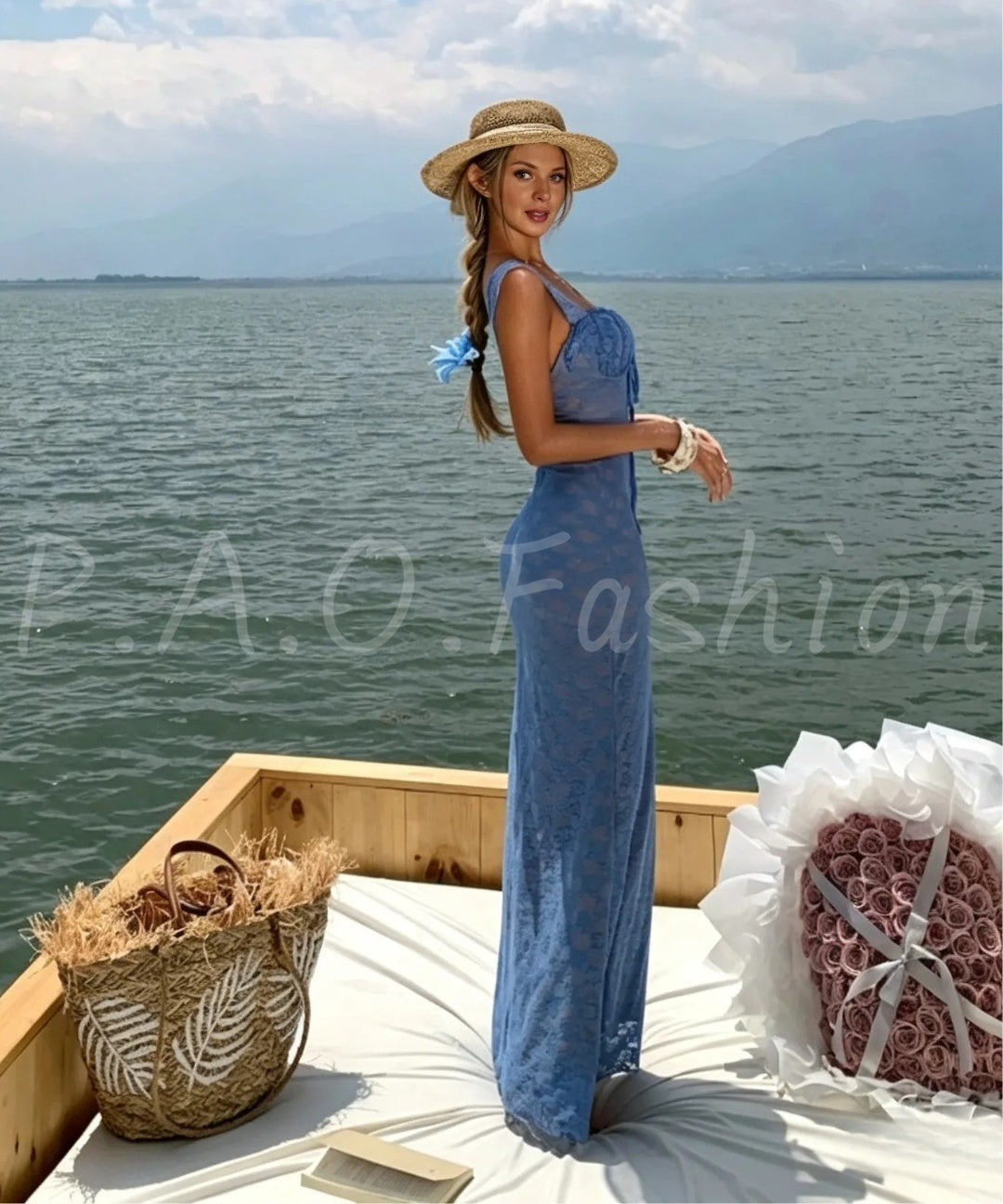 Cobalt Blue Lace Mermaid Maxi Dress