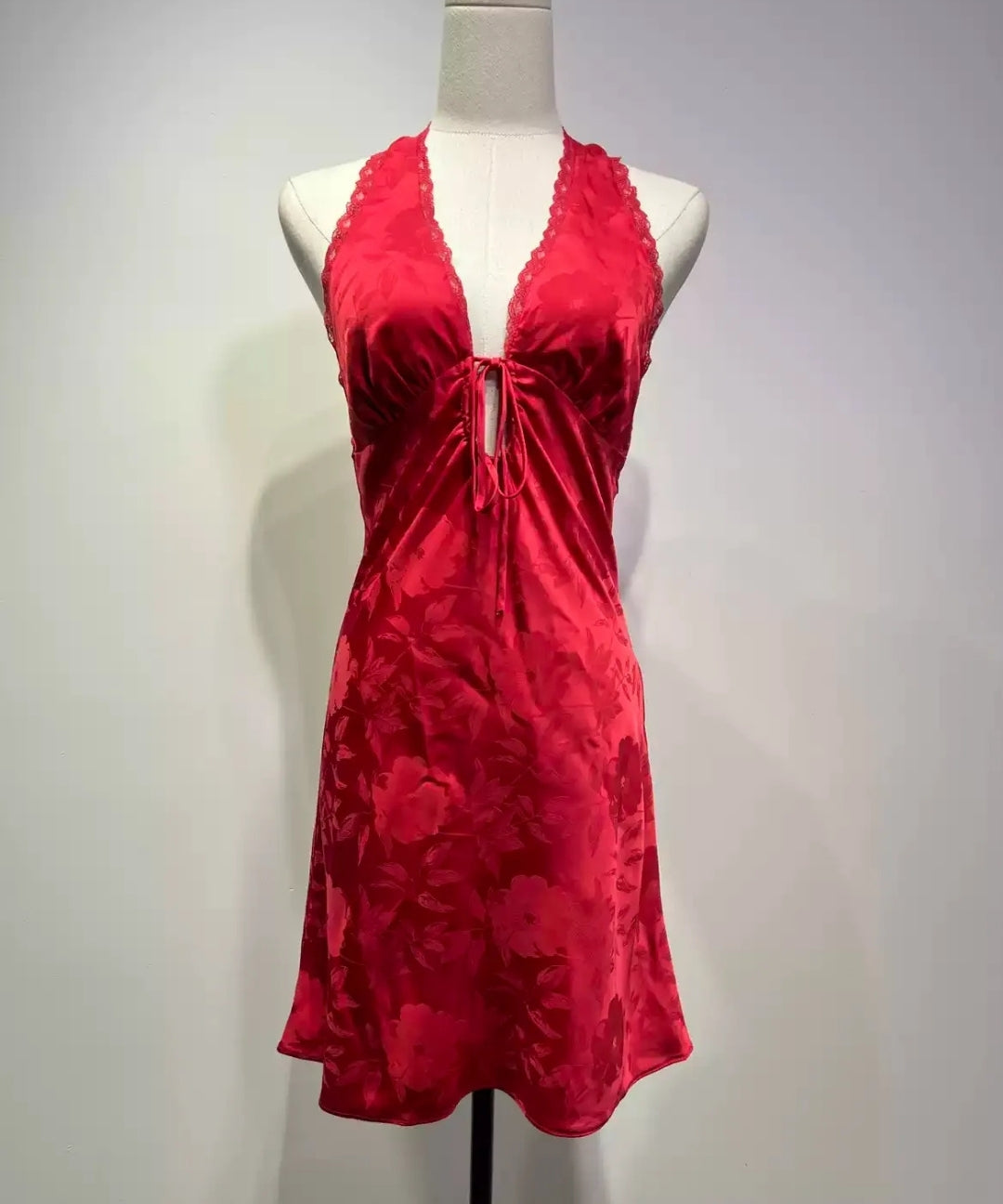 Vintage Jacquard Satin Halter Mini Dress
