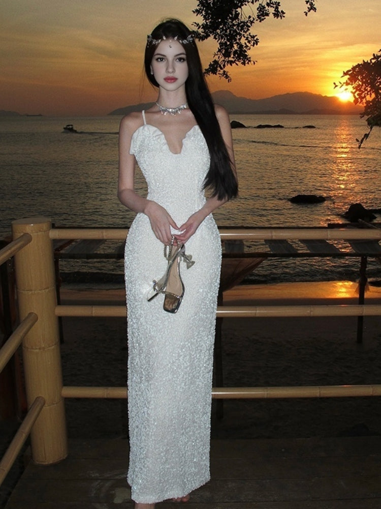 Velvet Collar Bud Detail Sequin Dress