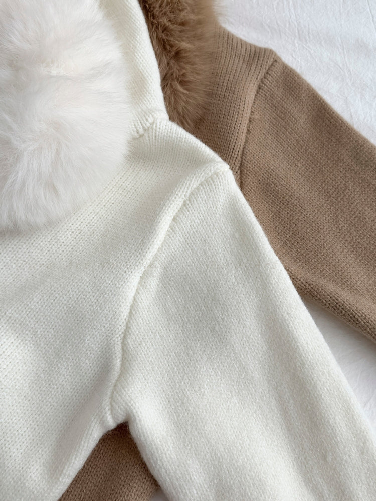 Large Faux Fox Fur Hooded Zip-Up Cardigan