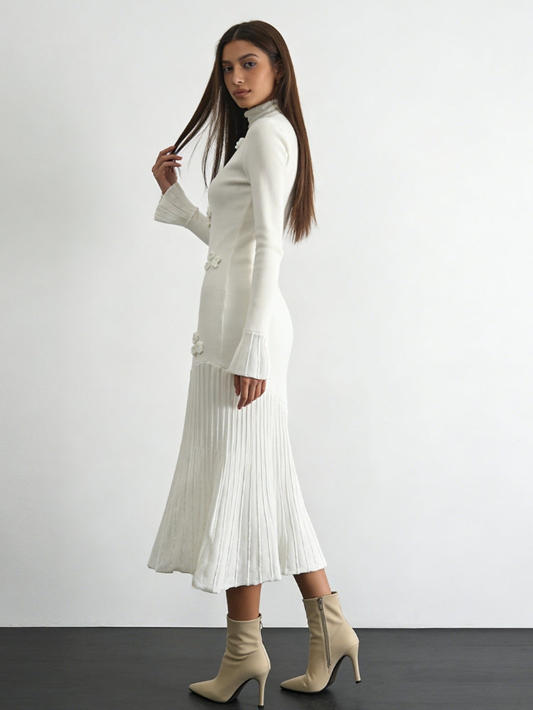 Floral Knit Fitted Midi Dress