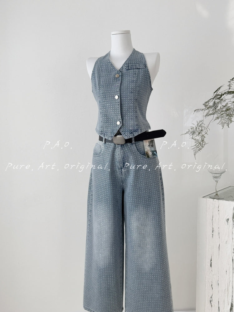 Polka Dot Denim Two-Piece Set