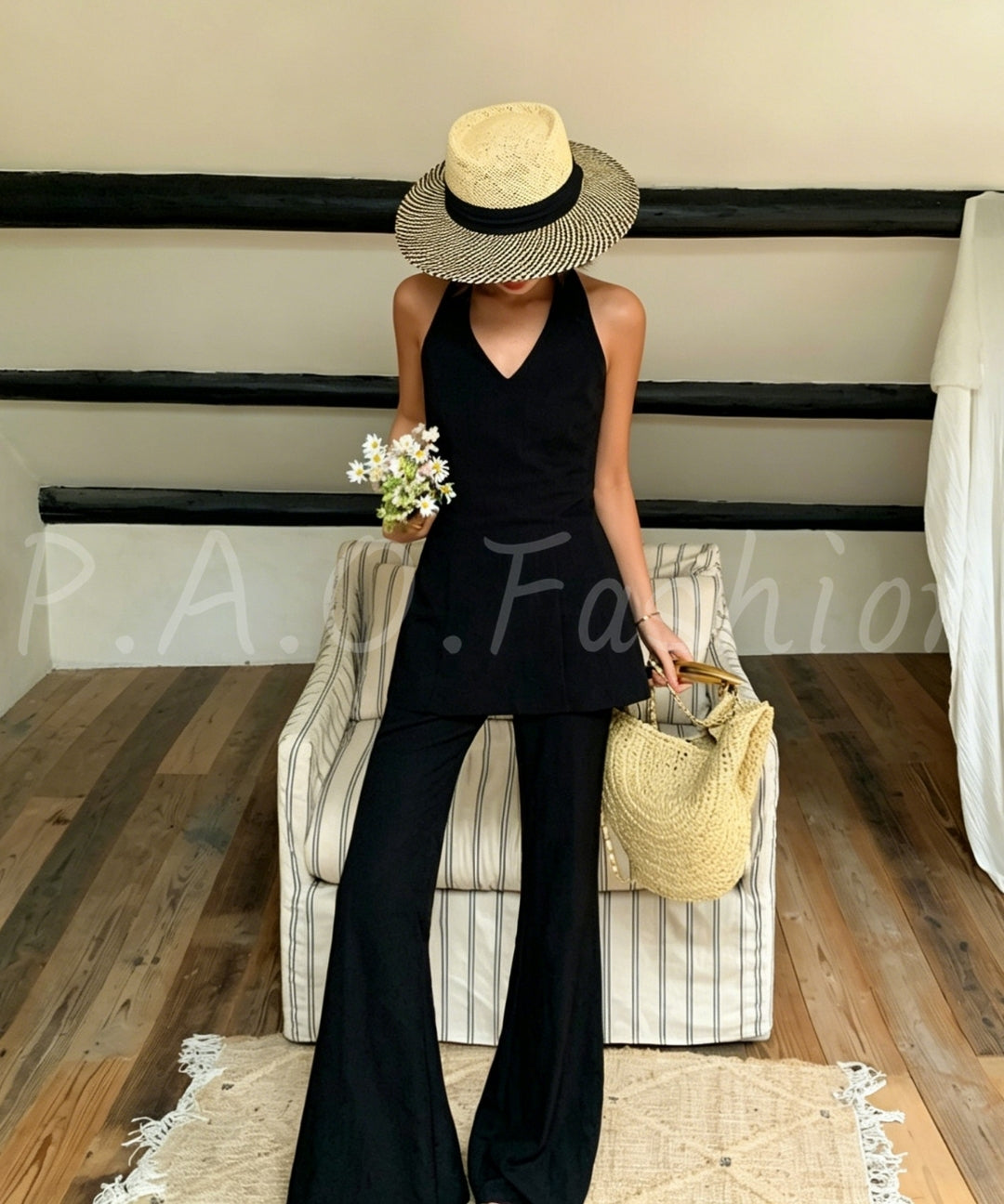 Halter Waist Top & Wide-Leg Pants Set[Available Now]