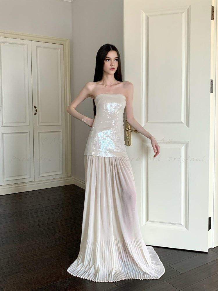 Sequin Strapless Tulle Floor-Length Gown