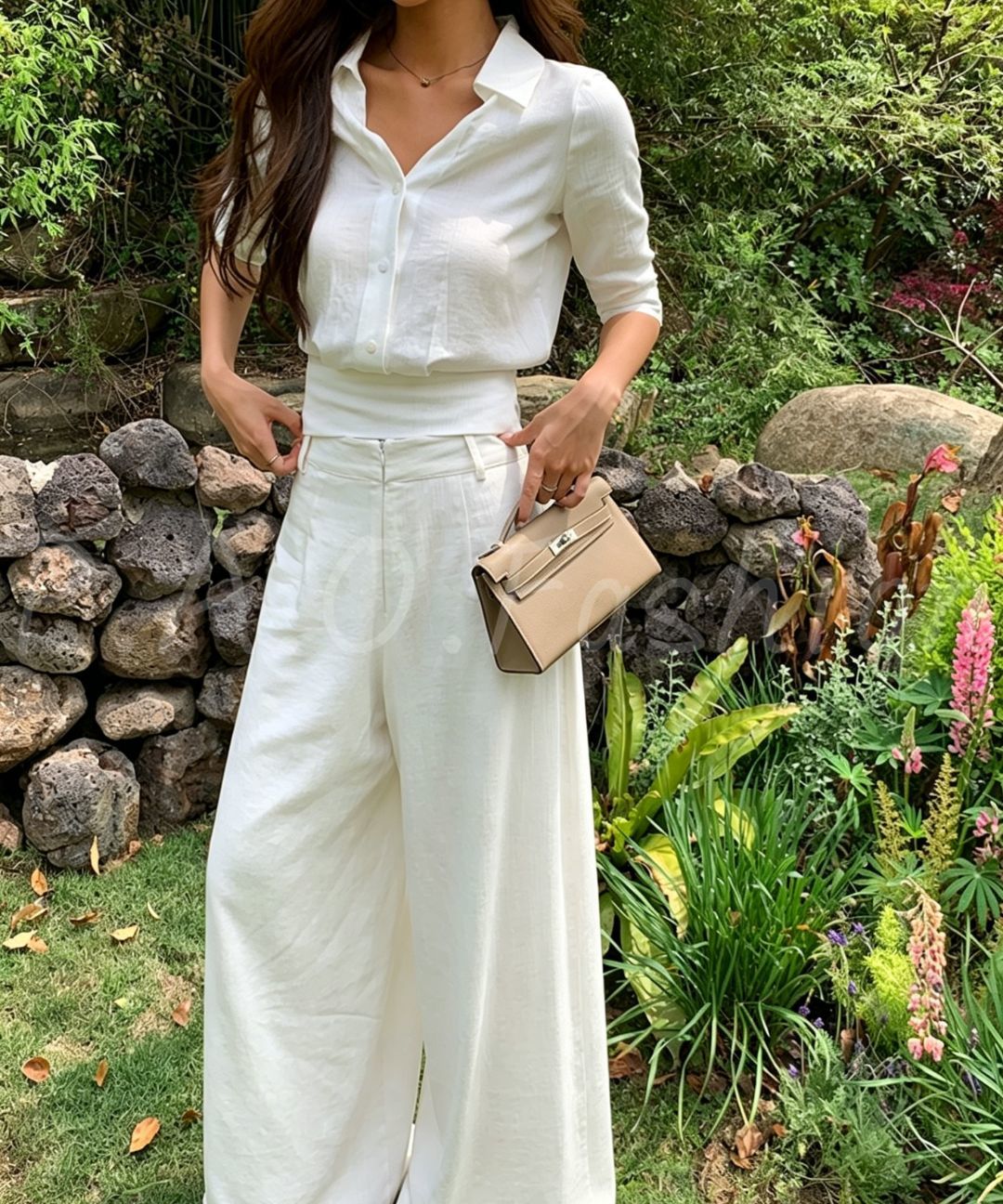 Tie-Back Shirt & Wide-Leg Pants Set