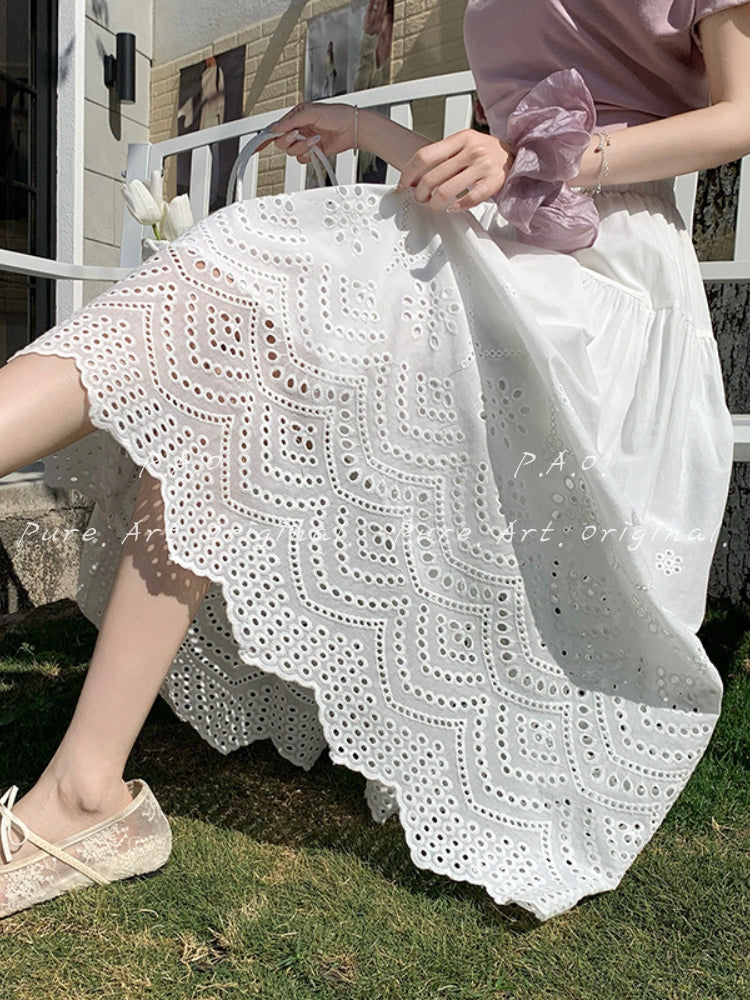 Lace Embroidered Cotton Maxi Skirt