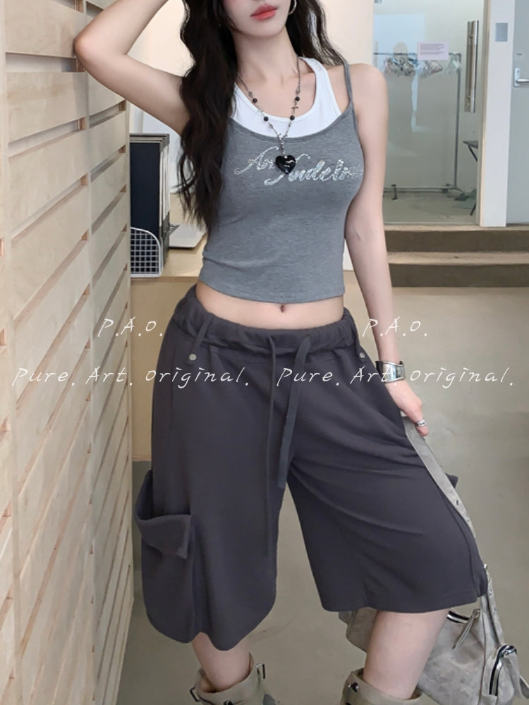 Rhinestone Layered Crop Cami