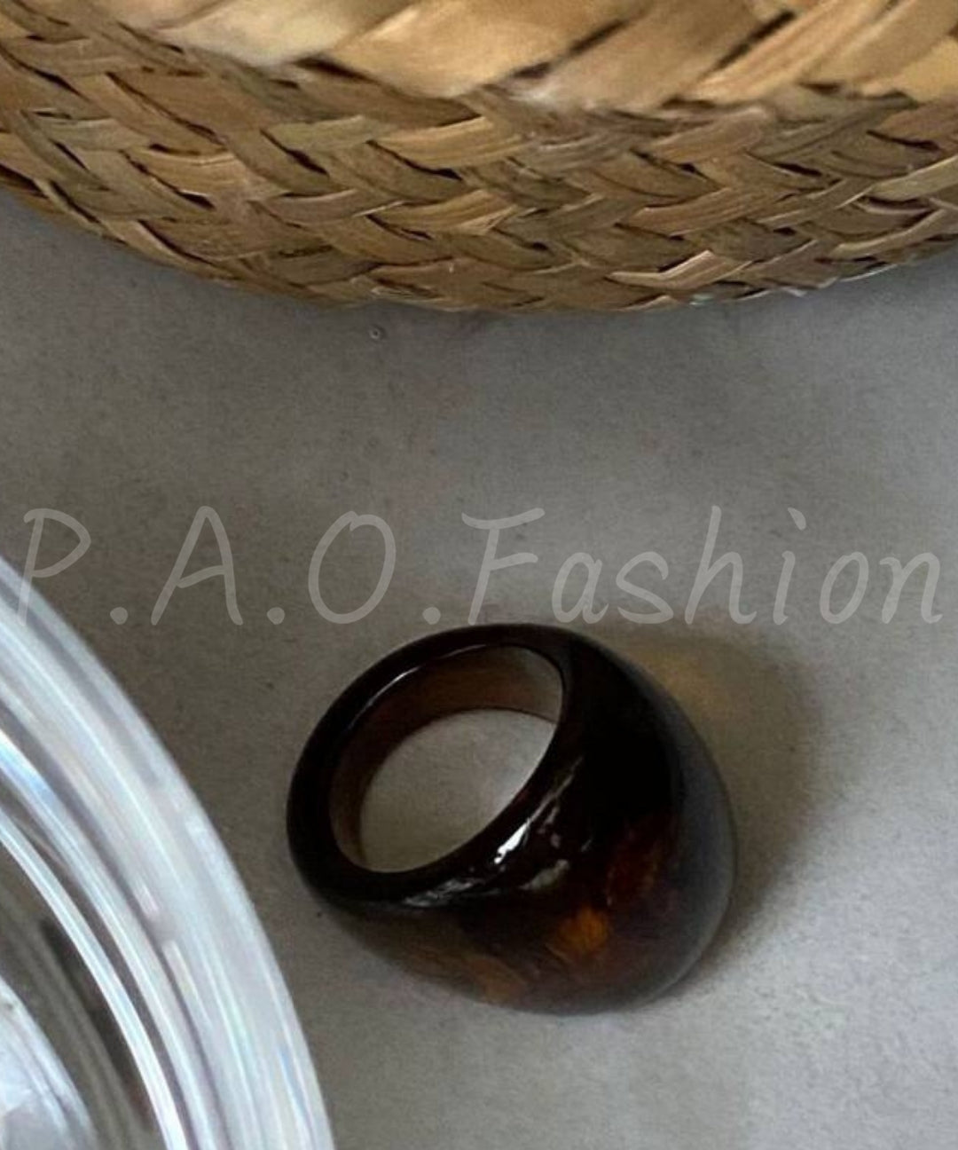 Amber Resin Wide Band Statement Ring