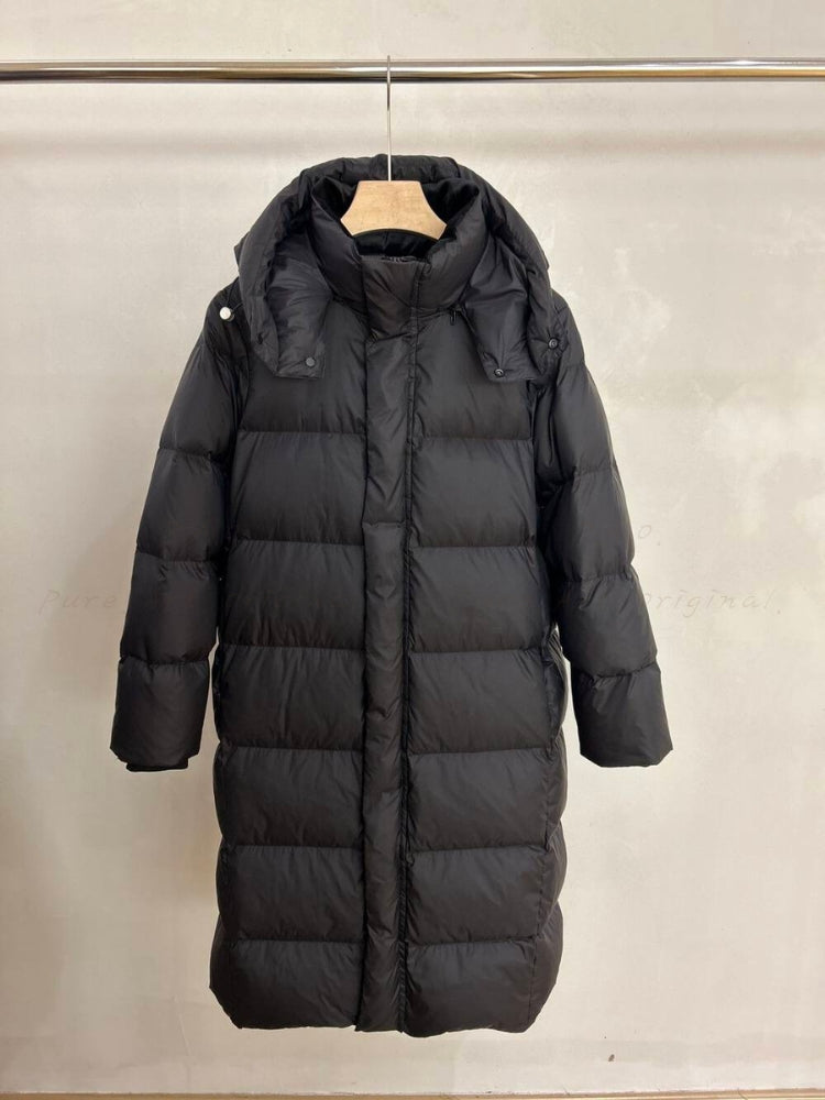Minimalist Long Down Coat with Detachable Hood