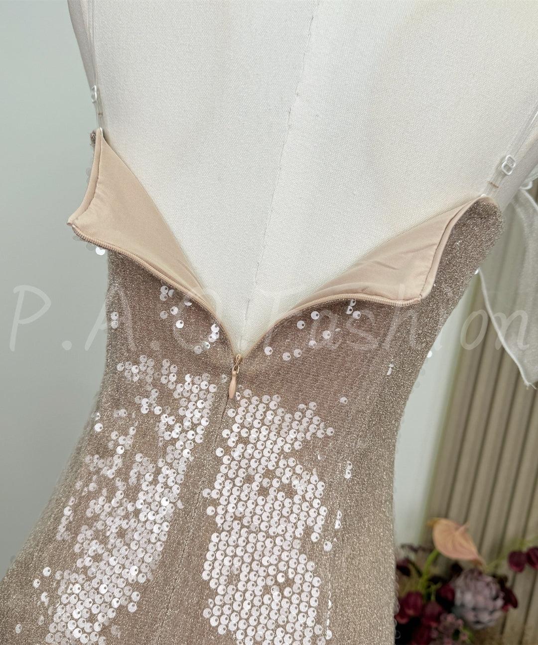 Blush Sequin Bow Strap Mini Dress[Available Now]