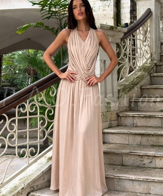 Halter Twist Top & High-Waisted Flowy Skirt Set