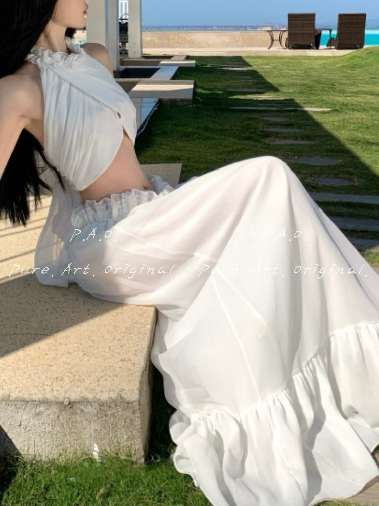 LUMIÈRE HALTER RUFFLE TWO-PIECE MAXI SET