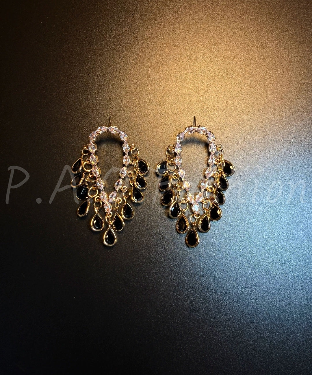 Vintage Geometric Onyx Veil Earrings