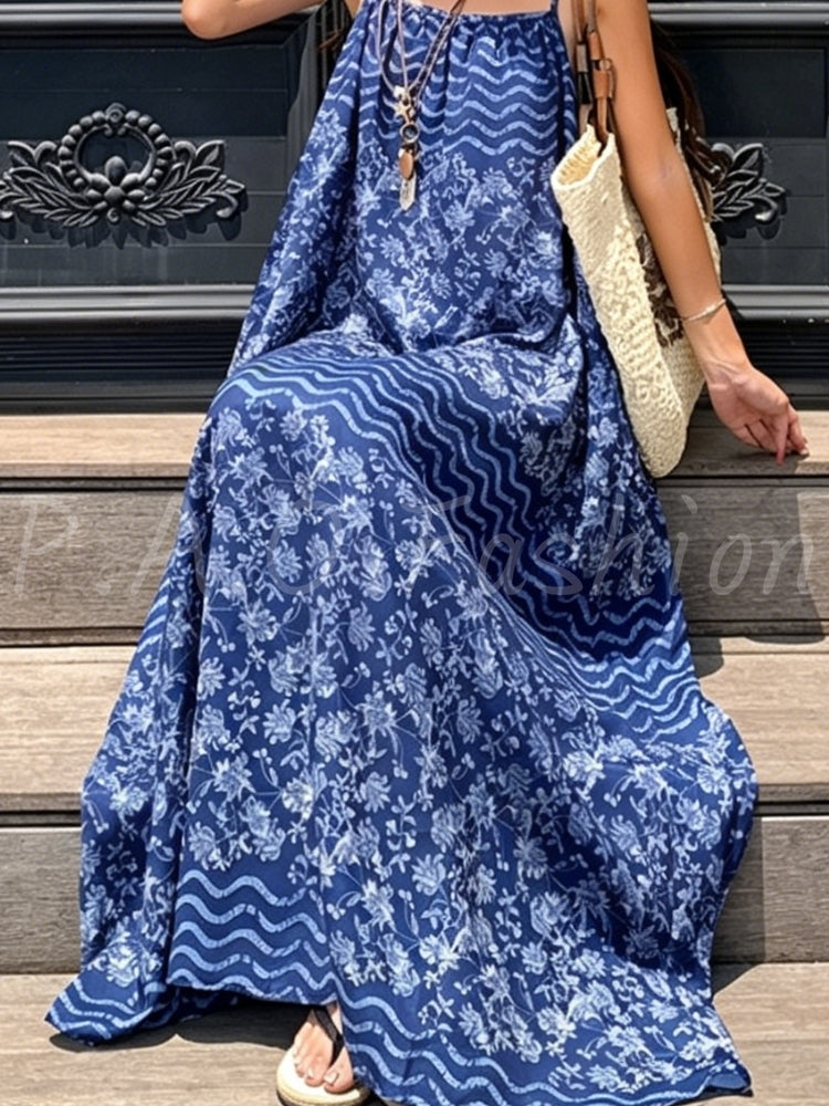 Bohemian Printed Halter Maxi Dress